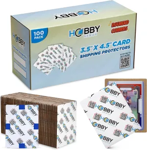 100 Pack Trading Card Shipping Protector by Hobby Armor, 3.5" x 4.5" with Rounded Corners, Vibrant Multi-Color Card Protector to Guard Cards From Dings, Premium Lightweight Cardboard Shipping Supplies