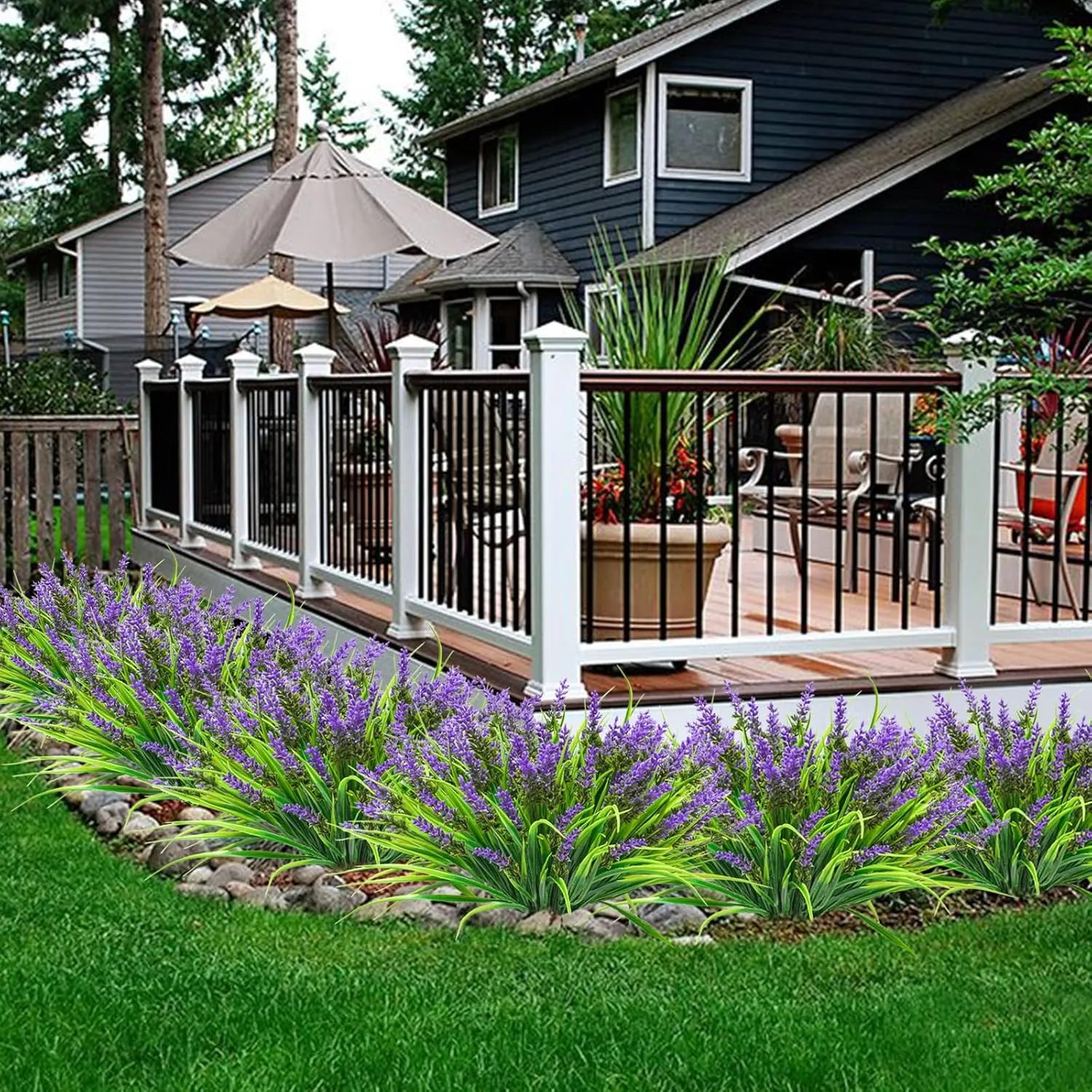12 Bundles Artificial Plants Outdoor, 18.2" UV Resistant Faux Monkey Grass Greenery Stems No Fade Faux Plastic Flowers Shrubs for Home Weddings Garden Porch Front Patio Office Decor - Purple