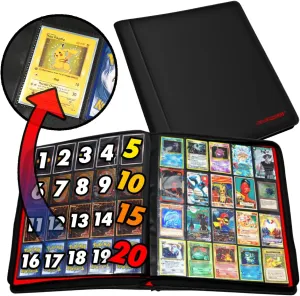 1280  Cards 20 Pocket Card Binder Collector Card Album - Pages Compatible with Pokemon Cards, Sports Cards, Yugioh, MTG and Other TCG - Trading Card Sleeve with Side Loading Pockets (Black/Red)