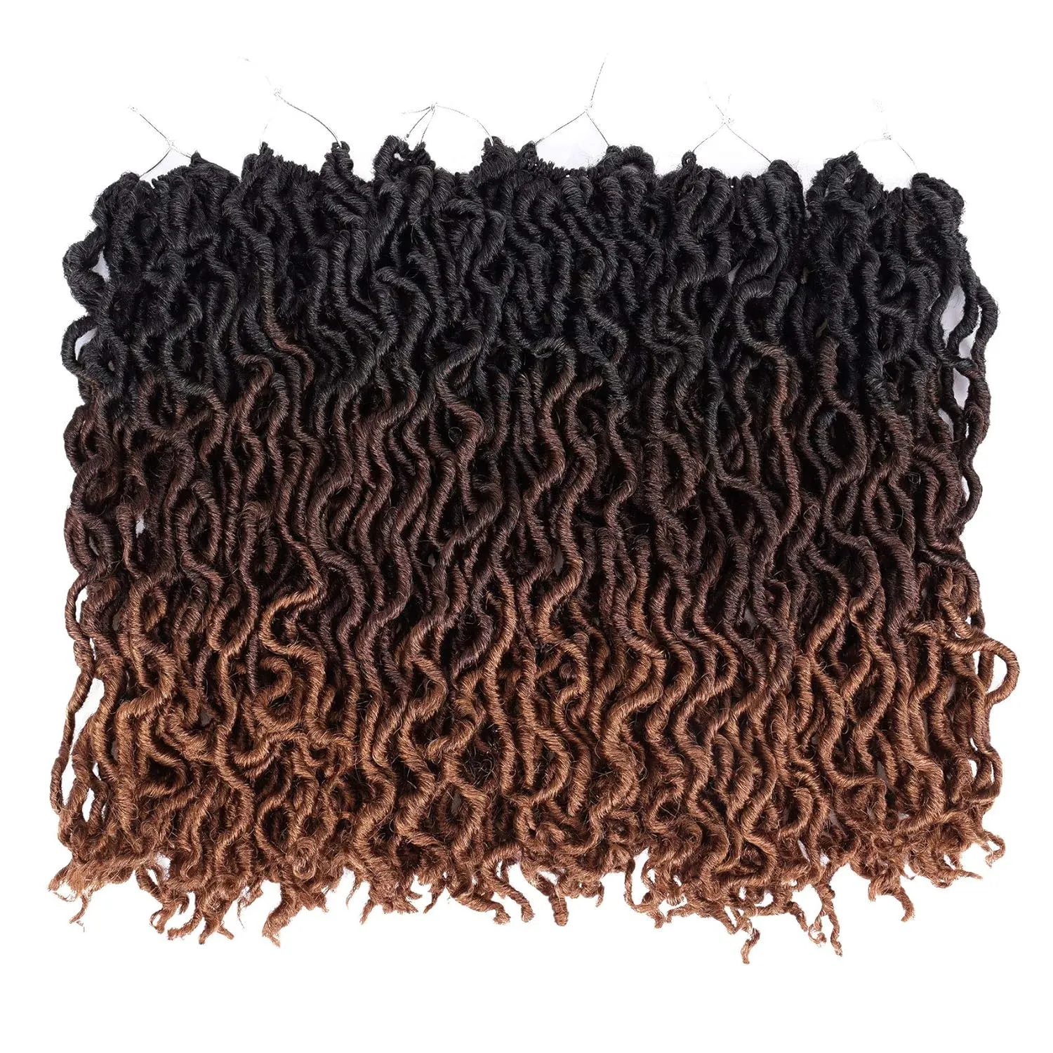 14 Inch Goddess Faux locs Crochet Hair 6 Packs/Lot Soft Gypsy Locs Wavy Crochet Braids Dreadlocks 3 Tone Curly Wavy Twist Braiding Hair Extensions African Roots Braid（#1B/4/30)