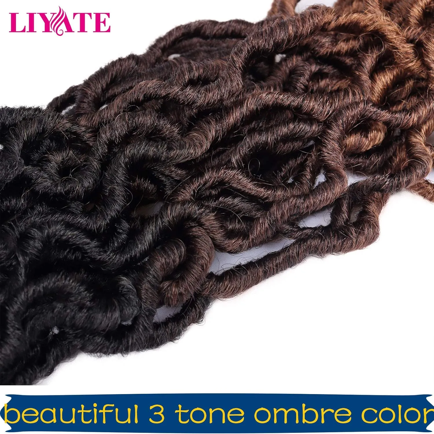 14 Inch Goddess Faux locs Crochet Hair 6 Packs/Lot Soft Gypsy Locs Wavy Crochet Braids Dreadlocks 3 Tone Curly Wavy Twist Braiding Hair Extensions African Roots Braid（#1B/4/30)