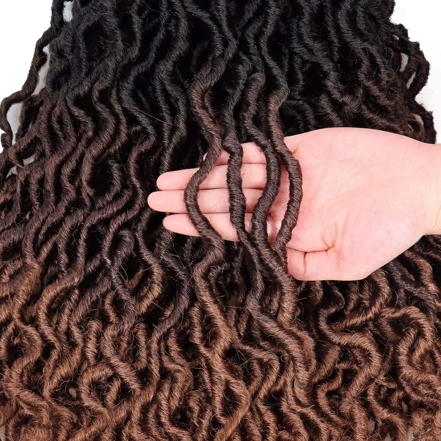 14 Inch Goddess Faux locs Crochet Hair 6 Packs/Lot Soft Gypsy Locs Wavy Crochet Braids Dreadlocks 3 Tone Curly Wavy Twist Braiding Hair Extensions African Roots Braid（#1B/4/30)