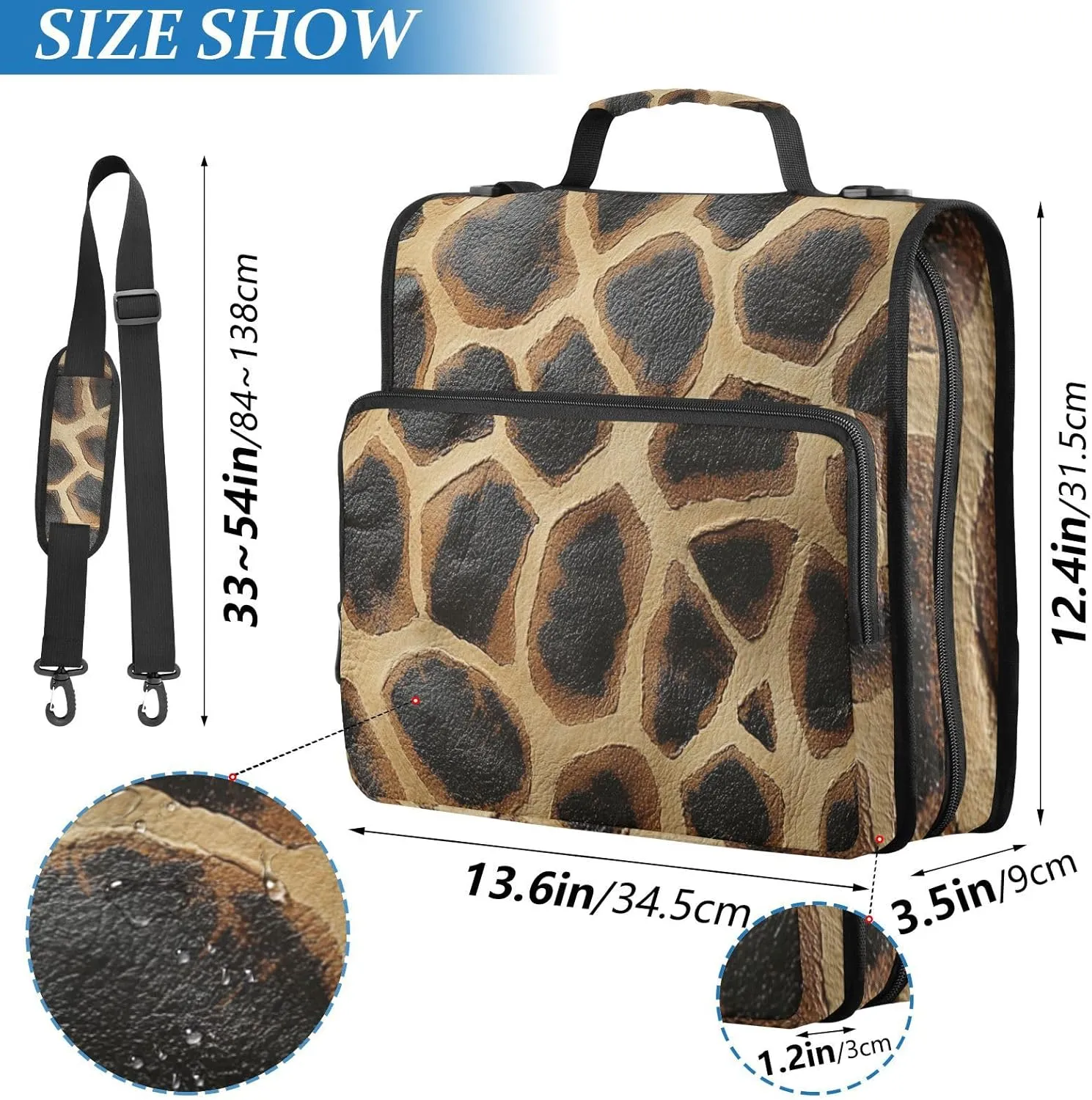 1.5-Inch 3-Rings Binder with Extra Pockets with Handle and Removable Shoulder Strap Includes Zip Pocket Portable Home Travel Safe Storage Bag for School/Office Giraffe Skin Texture