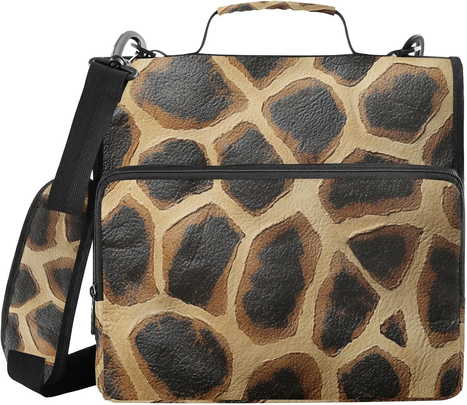 1.5-Inch 3-Rings Binder with Extra Pockets with Handle and Removable Shoulder Strap Includes Zip Pocket Portable Home Travel Safe Storage Bag for School/Office Giraffe Skin Texture
