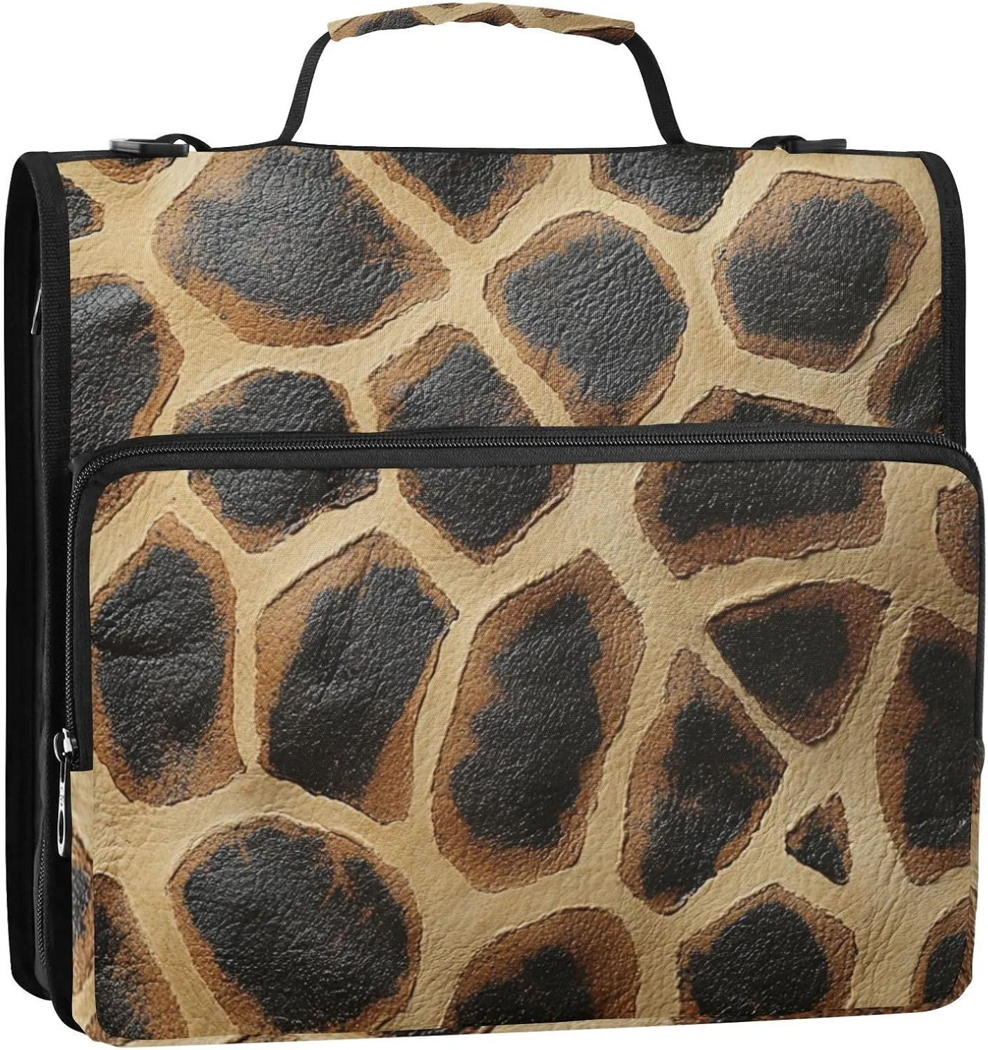 1.5-Inch 3-Rings Binder with Extra Pockets with Handle and Removable Shoulder Strap Includes Zip Pocket Portable Home Travel Safe Storage Bag for School/Office Giraffe Skin Texture