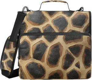 1.5-Inch 3-Rings Binder with Extra Pockets with Handle and Removable Shoulder Strap Includes Zip Pocket Portable Home Travel Safe Storage Bag for School/Office Giraffe Skin Texture