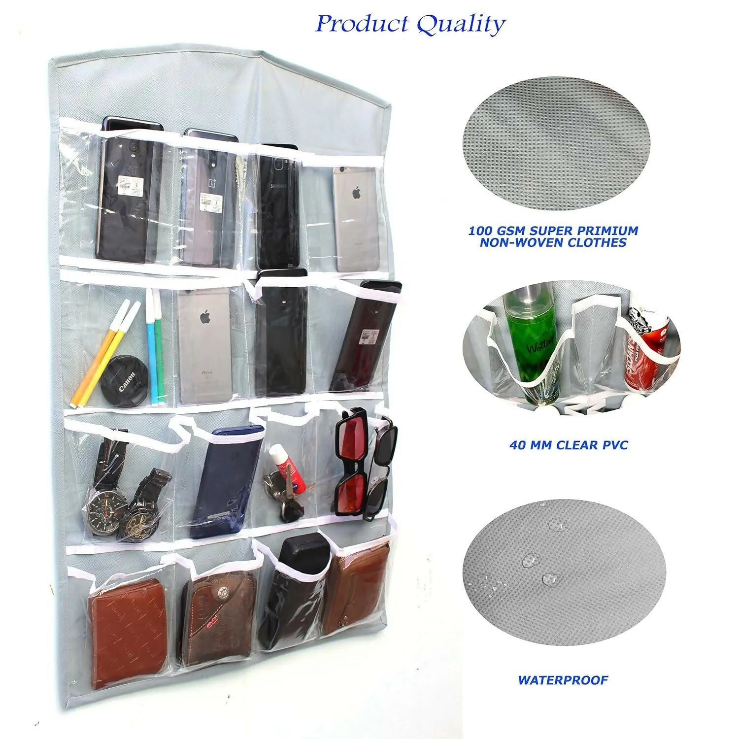 16-Pocket Hanging Wardrobe Organizer for Innerwear & Socks (Grey, 75x45cm)