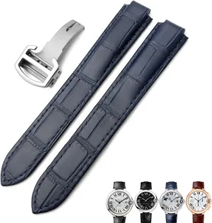 16mm 18mm 20mm Genuine Leather Watch Strap Black Blue Brown Deployment Buckle Watch Bands for Cartier Tank Solo Blue Ballon