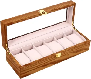 1pc Wooden Watch Case Organizer Transparent Window Slot Watch Storage Box Removable Pillows Design for Home Shop Display