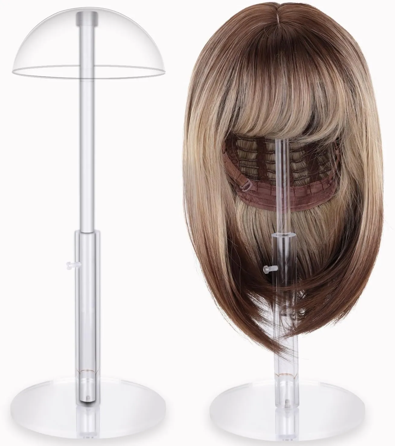 1Pcs Acrylic wig Hat Display Stand Adjustable for Styling and Display, Clear Clear Acrylic Display stand Holder for wig and hat Shop window display (Transparent, 1PCS)