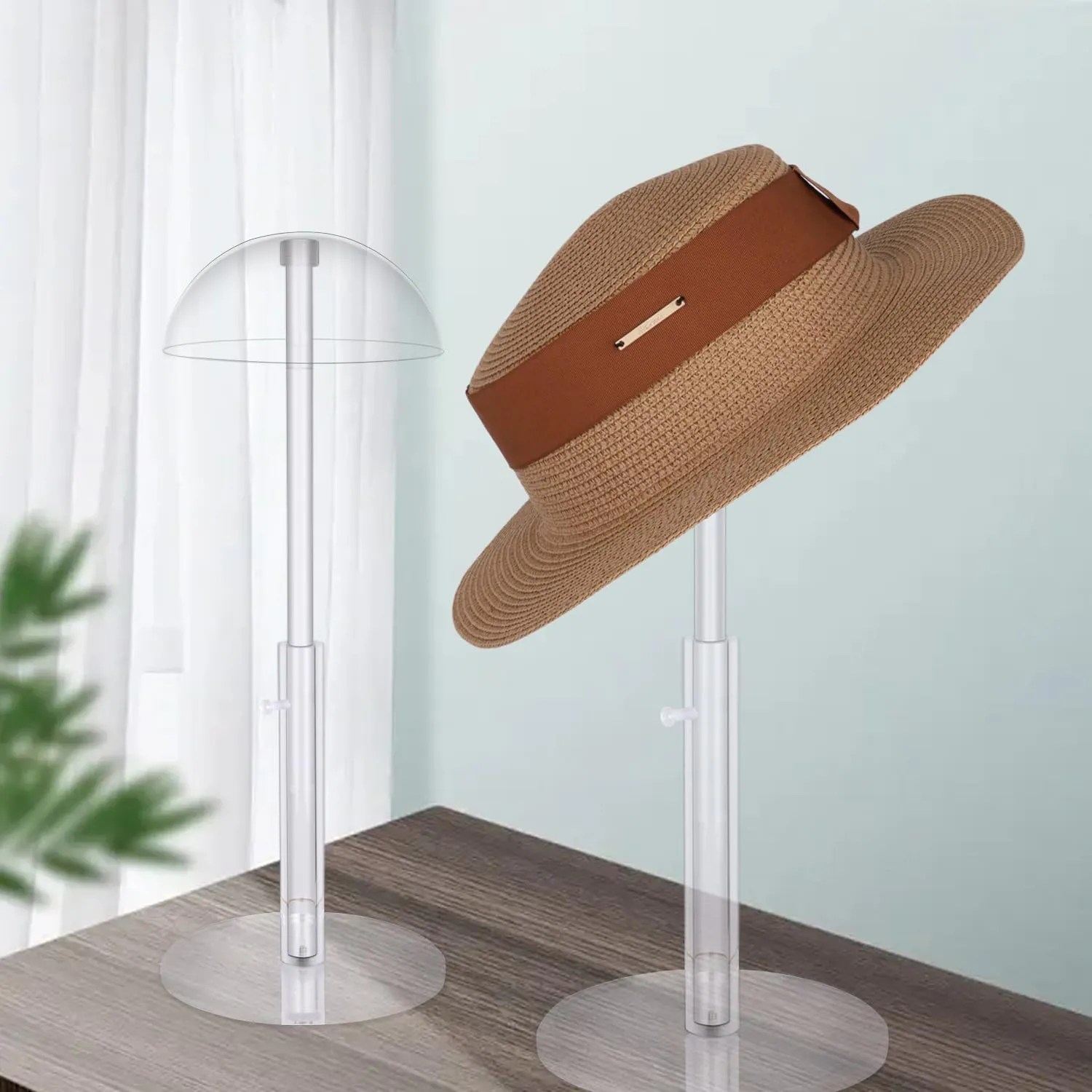 1Pcs Acrylic wig Hat Display Stand Adjustable for Styling and Display, Clear Clear Acrylic Display stand Holder for wig and hat Shop window display (Transparent, 1PCS)