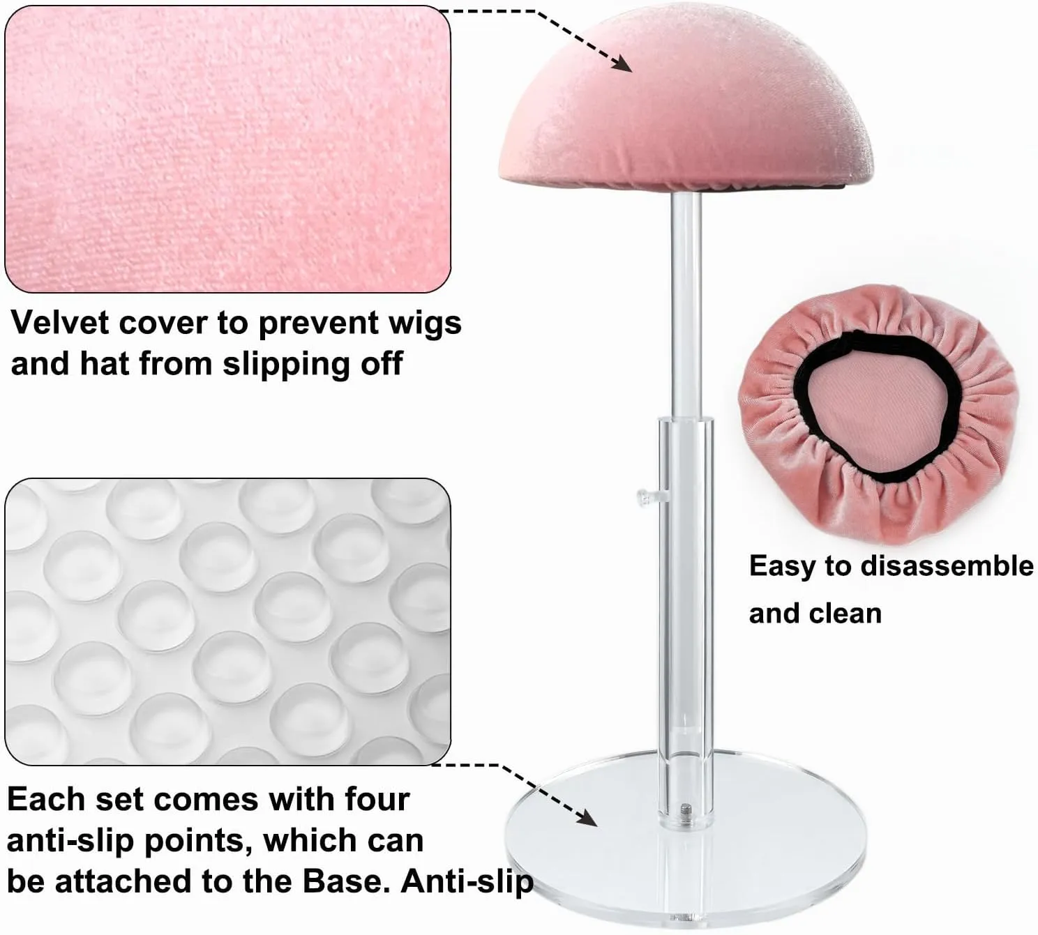 1Pcs Acrylic wig Hat Display Stand Adjustable for Styling and Display, Clear Clear Acrylic Display stand Holder for wig and hat Shop window display (Transparent, 1PCS)