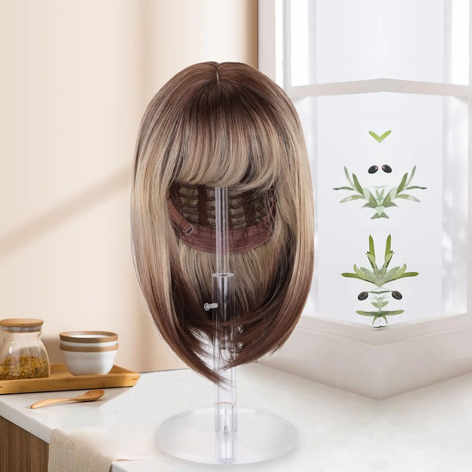 1Pcs Acrylic wig Hat Display Stand Adjustable for Styling and Display, Clear Clear Acrylic Display stand Holder for wig and hat Shop window display (Transparent, 1PCS)
