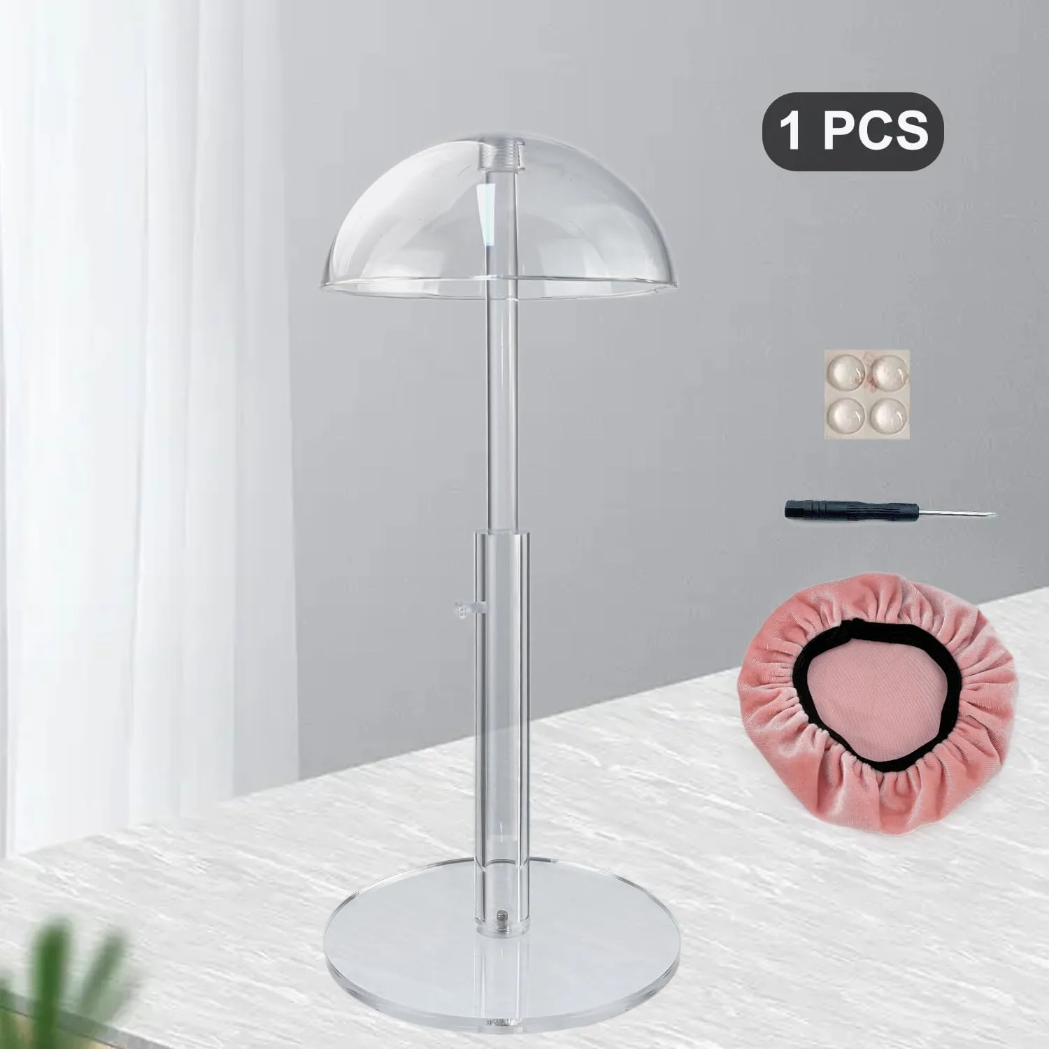 1Pcs Acrylic wig Hat Display Stand Adjustable for Styling and Display, Clear Clear Acrylic Display stand Holder for wig and hat Shop window display (Transparent, 1PCS)