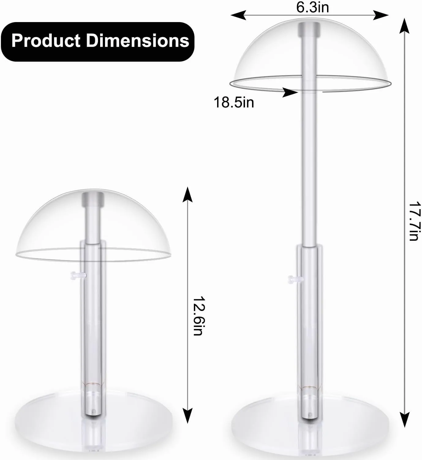 1Pcs Acrylic wig Hat Display Stand Adjustable for Styling and Display, Clear Clear Acrylic Display stand Holder for wig and hat Shop window display (Transparent, 1PCS)