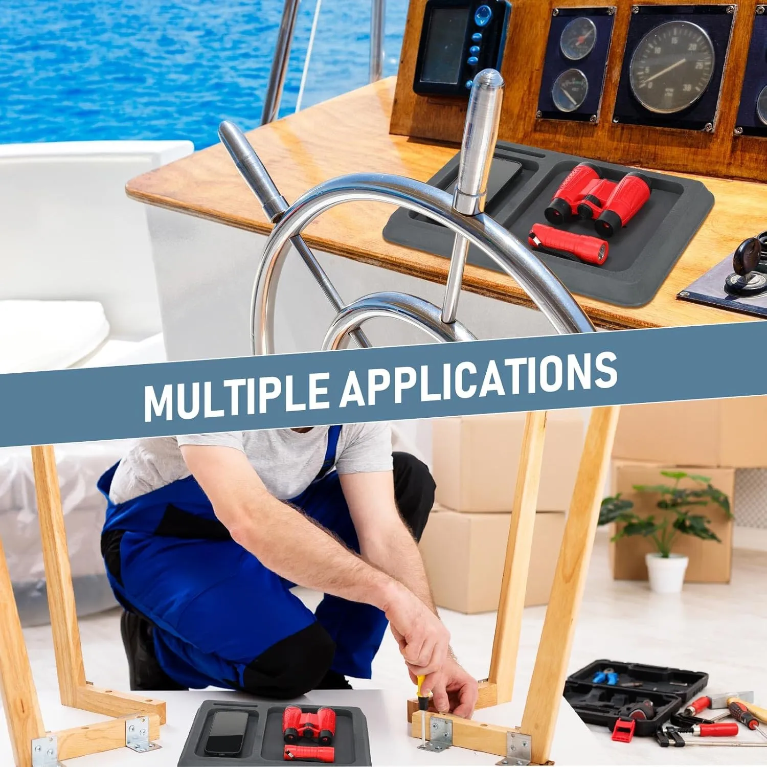 2 Pcs EVA Foam Boat Dash Pad 2 Compartment Cell Phone Boat Dash Accessory Boat Phone Holder Adhesive Backing Boat Dash Organizer for Sea Marine Fishing Boating Center Deck Tool Accessories