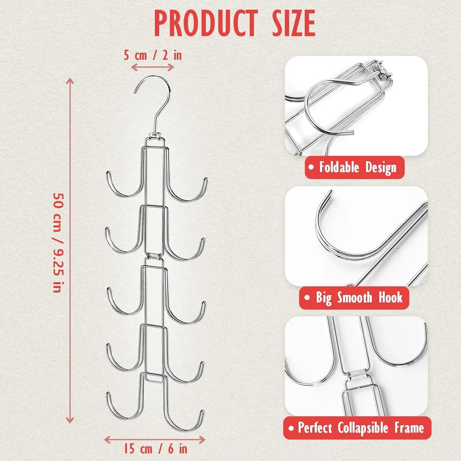 2 Purse Organizer for Closet, Upgraded Purse Hangers with 20 Big Hooks, 360 Degree Rotation for Better Organizer and Display, Collapsible Space Saving Hangers Rack for Handbag, Scarve, Tie, Silver