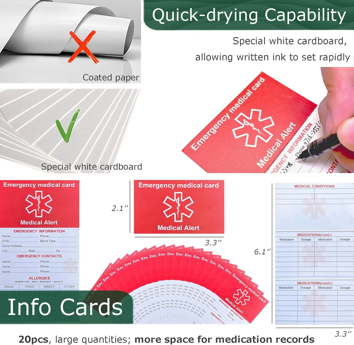 20 Pack Red Medication List Card with 20 Sleeves for Family Members Like Elderly - Emergency Contact ID Card for Wallet, Phone, Pocket, Handbags - Medical Systems for Retirement Community