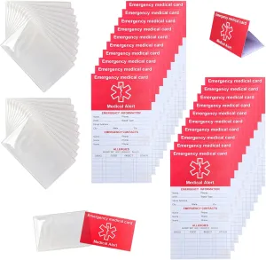 20 Pack Red Medication List Card with 20 Sleeves for Family Members Like Elderly - Emergency Contact ID Card for Wallet, Phone, Pocket, Handbags - Medical Systems for Retirement Community
