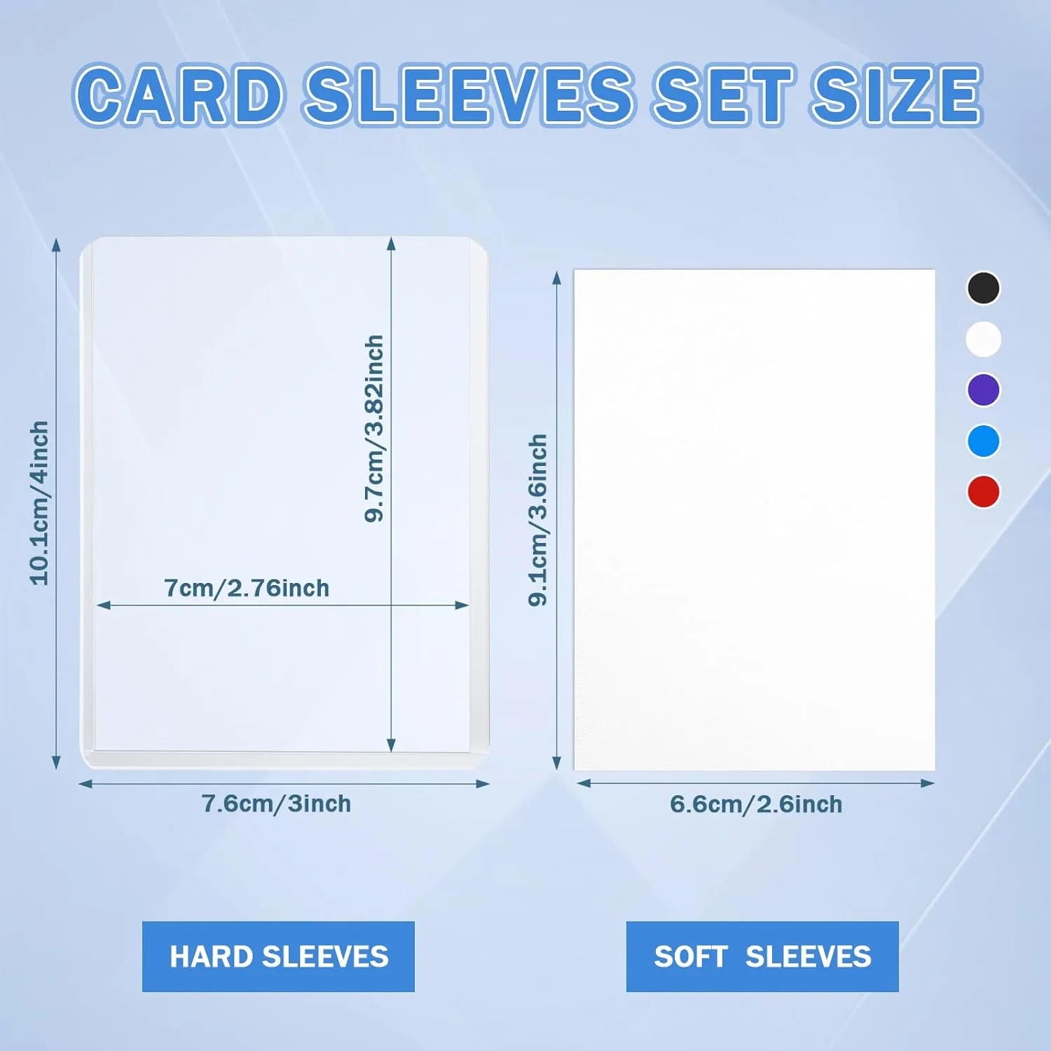 200ct Colored Card Sleeves Top Loads Combo, 100ct 3"x4" Top Load Cardholders with 100ct Matte Soft Protector Sleeves for Baseball Football TCG Deck Game Standard Trading Cards(Color Set 1)