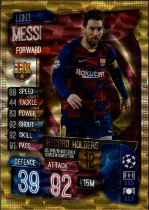 2019-20 Topps UEFA Champions League Match Attax Record Holders #RH1 Lionel Messi FC Barcelona Official Futbol Soccer Trading Card Game Playing Card
