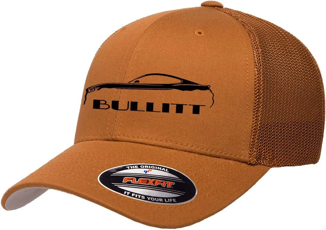 2019 2020 Bullitt Ford Mustang Outline Design Flexfit Trucker Mesh Fitted Cap