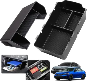2024 2025 Civic Center Console Organizer Tray for 2023 2022 Honda Civic 11th Gen Sedan Hatchback LX EX Sport 2022 Accessories Civic 2023 Central Console Organizer Insert Tray(2pcs)