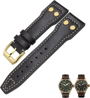 20mm 21mm 22mm Genuine Leather Bronze Rivet Watchband Fit For IWC Bronze Big Pilots Mark 18 Spitfire Watch Strap
