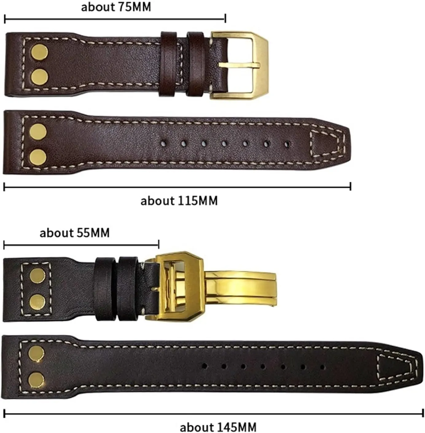20mm 21mm 22mm Genuine Leather Bronze Rivet Watchband Fit For IWC Bronze Big Pilots Mark 18 Spitfire Watch Strap