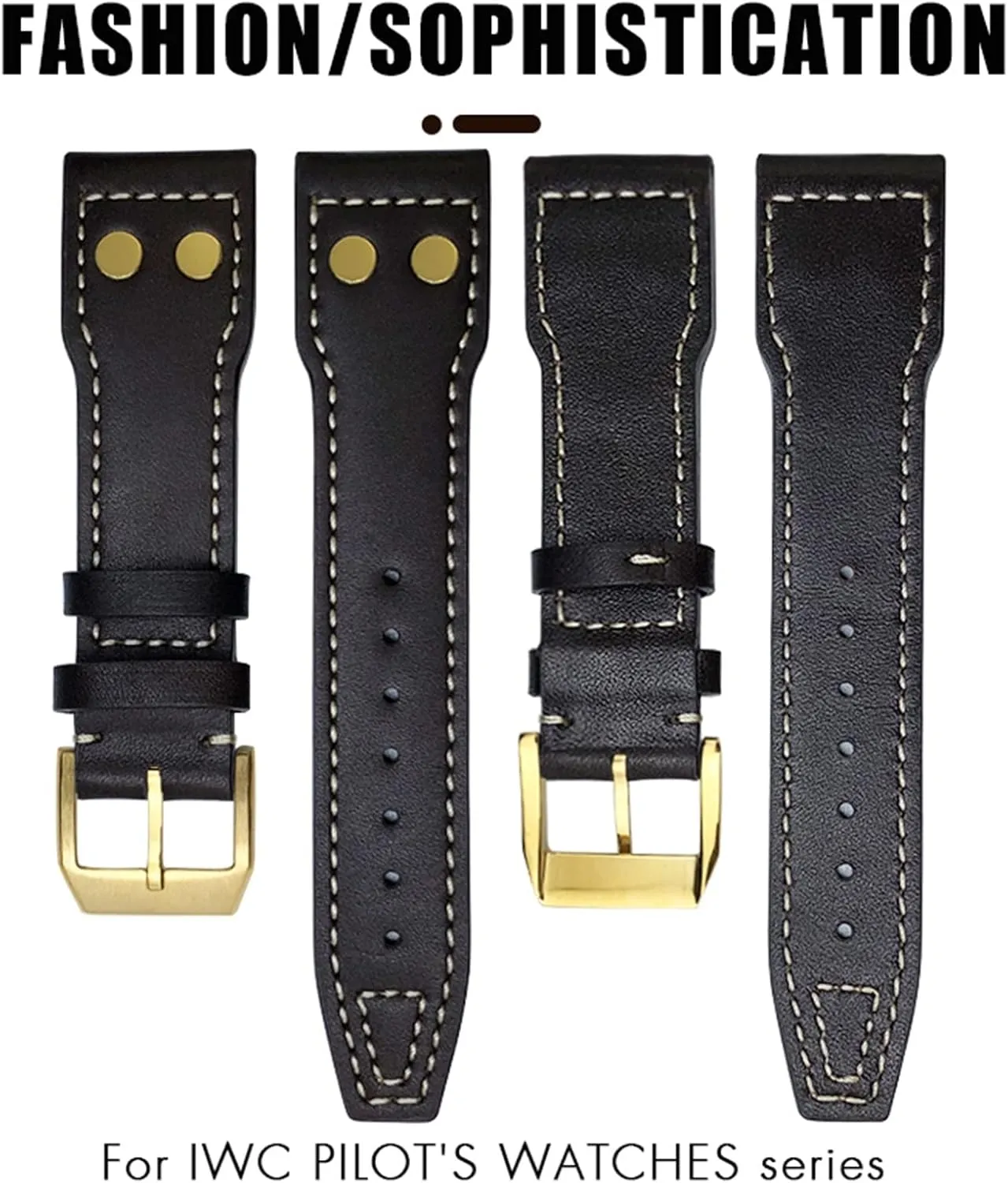 20mm 21mm 22mm Genuine Leather Bronze Rivet Watchband Fit For IWC Bronze Big Pilots Mark 18 Spitfire Watch Strap