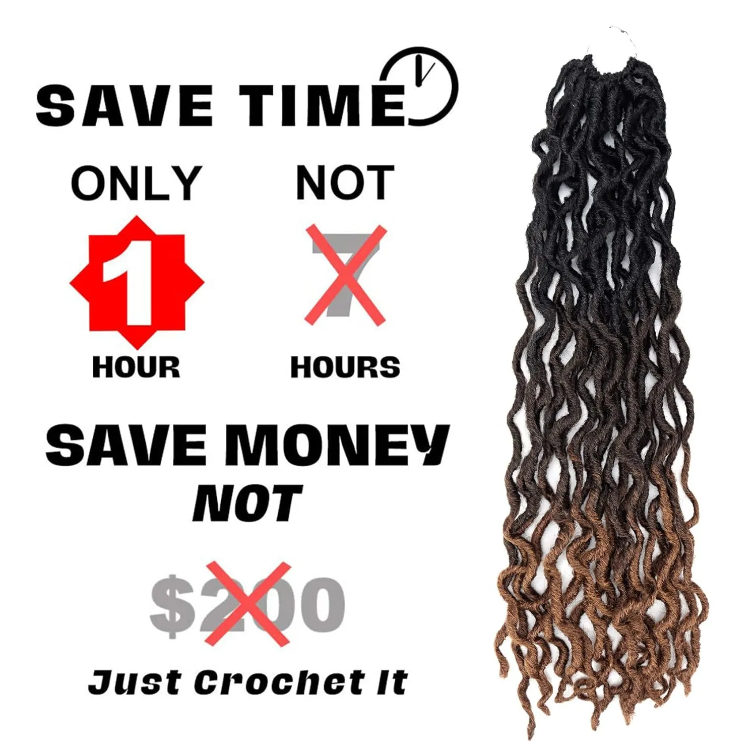 24 Inch Goddess Faux locs Crochet Hair 6 Packs/Lot Soft Gypsy Locs Wavy Crochet Braids Dreadlocks 3 Tone Curly Wavy Twist Braiding Hair Extensions African Roots Braid（1B/4/30)