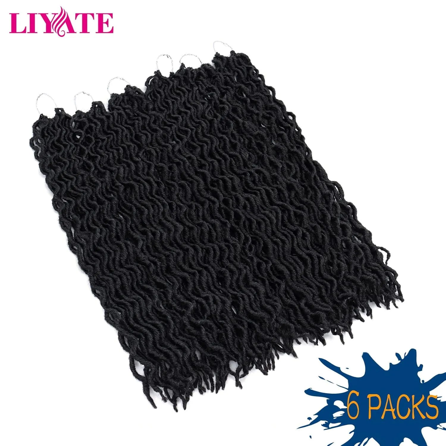 24 Inch Goddess Faux locs Crochet Hair for Women Black 6 Packs Soft Gypsy Locs Crochet Hair Curly Wavy Dreadlocks Hair Extensions