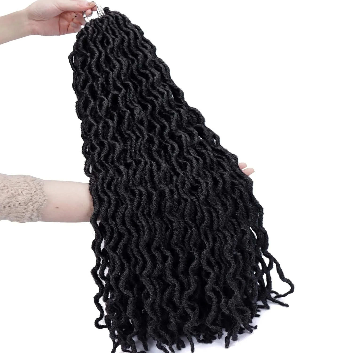 24 Inch Goddess Faux locs Crochet Hair for Women Black 6 Packs Soft Gypsy Locs Crochet Hair Curly Wavy Dreadlocks Hair Extensions