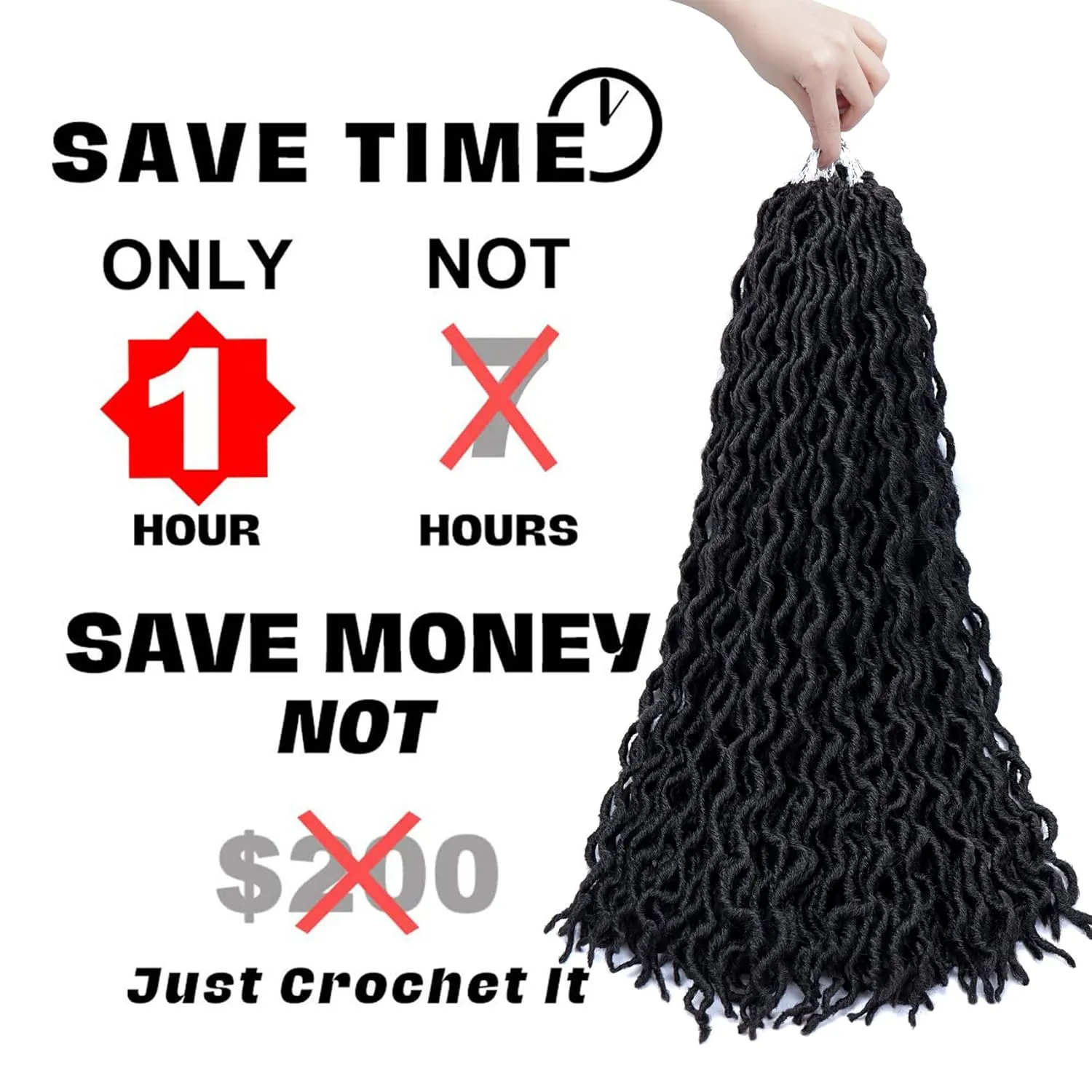 24 Inch Goddess Faux locs Crochet Hair for Women Black 6 Packs Soft Gypsy Locs Crochet Hair Curly Wavy Dreadlocks Hair Extensions