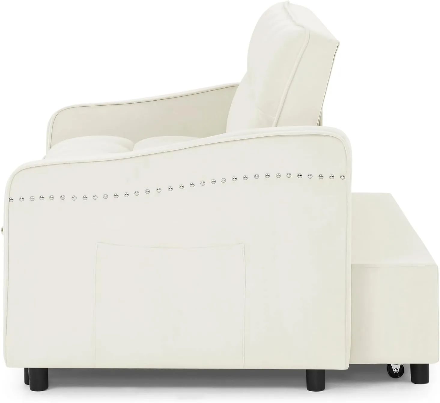 3 in 1 Convertible Sleeper Sofabed Functional Loveseat Sofa with Pull Out Sleeper Couch Bed and Reclining Backrest, Nailhead Decor Chaise Lounge Convertible Sofabed W/USB Charging Ports Living Room
