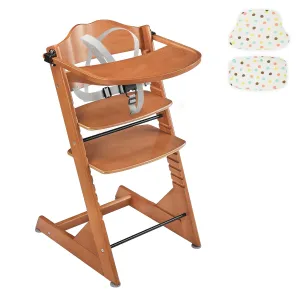 3-in-1 Convertible Wooden Toddler High Chair, Baby Feeding Chair with Removable Tray, Cushion and Harness, Brown