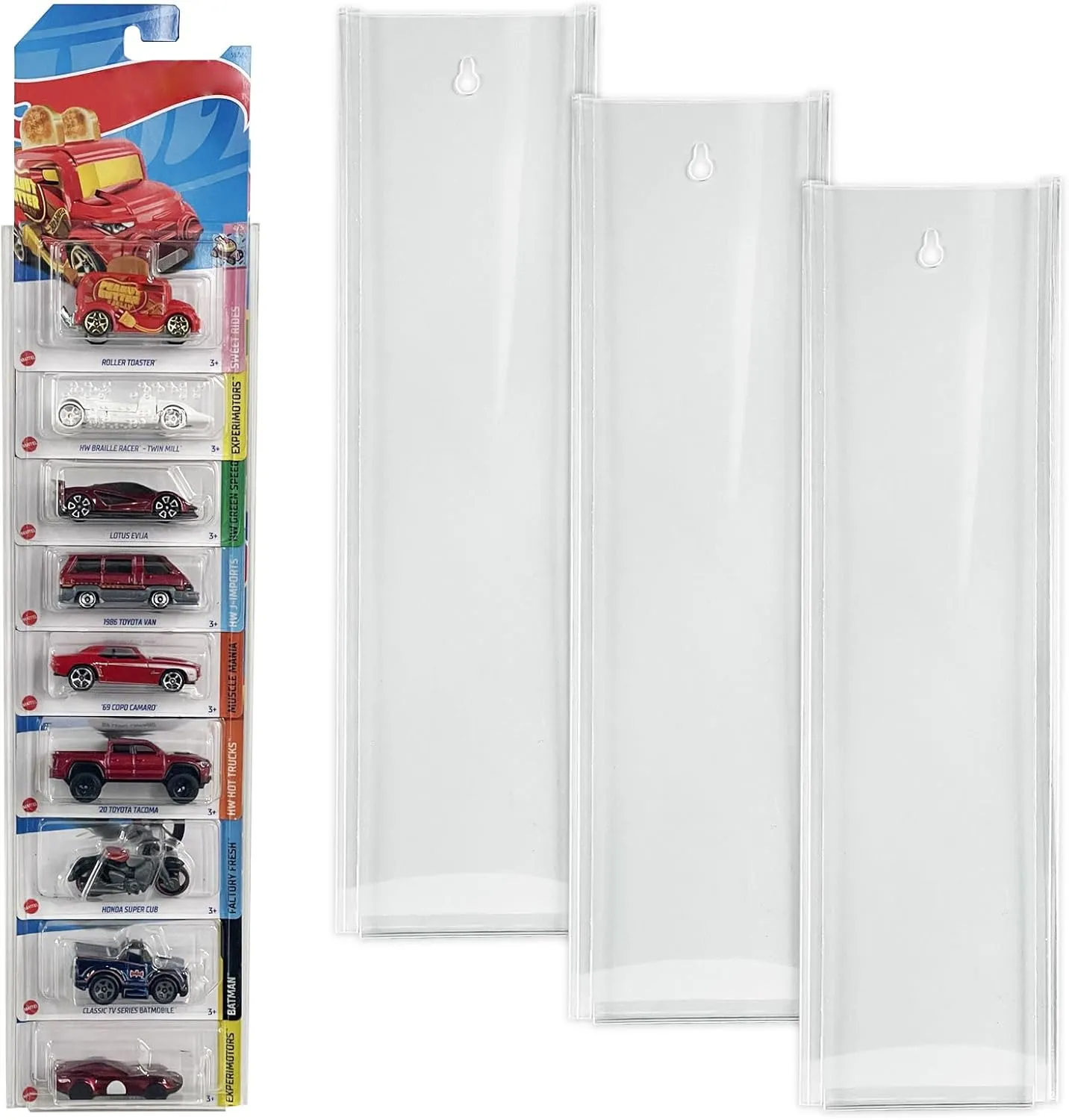 3 Pack Acrylic Display Case for Packaged Cars, Compatible with Hot-Wheels Match-Box Packaged Cars, Toy Car Storage Organizer Display Shelf Rack Wall Display Case