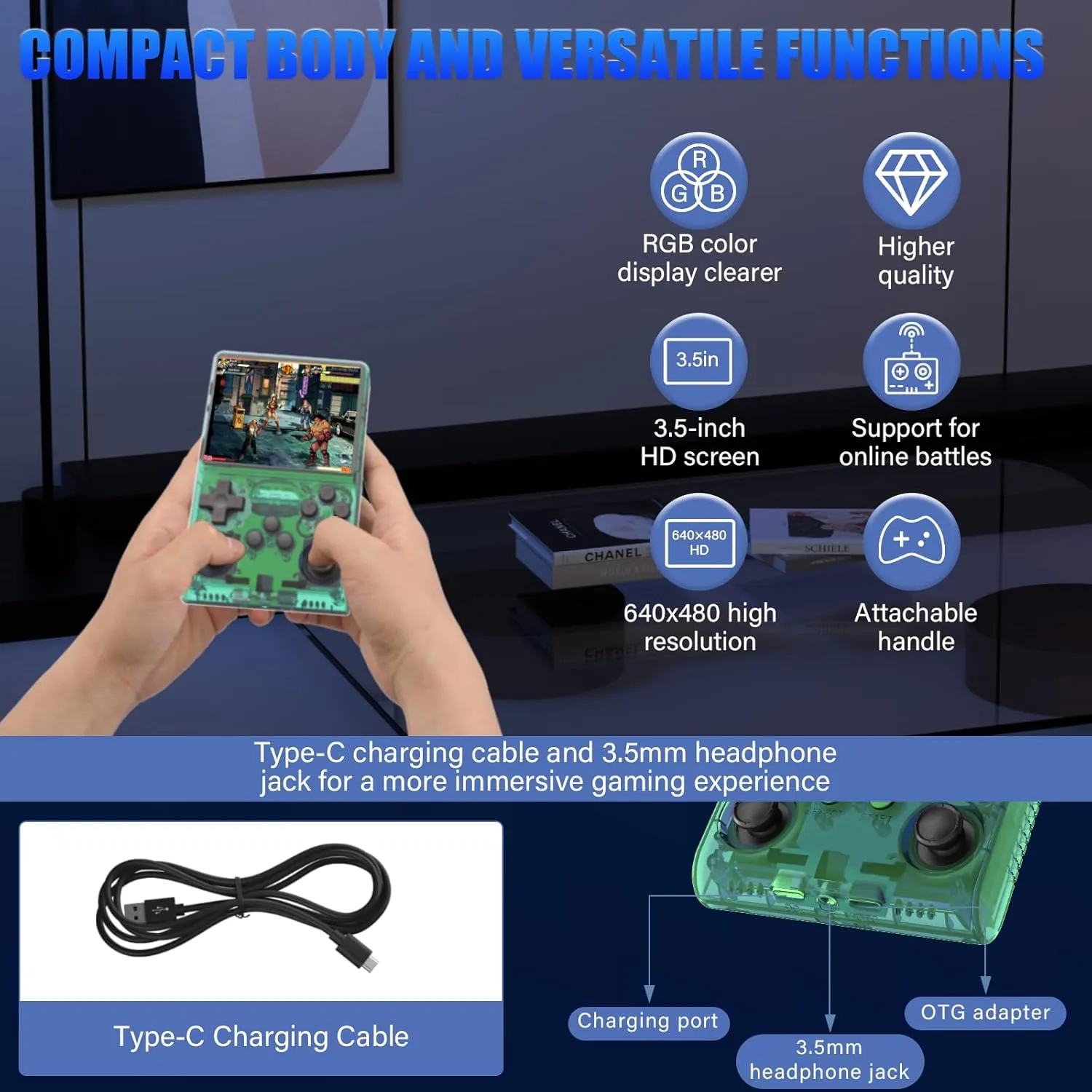 30000 Games in 1Handheld Game Console,3.5-Inch IPS Screen Retro Gaming Console,30000 Classic Games, 3800mAh,20＋Mainstream Emulator,Built-in 256G TF Card
