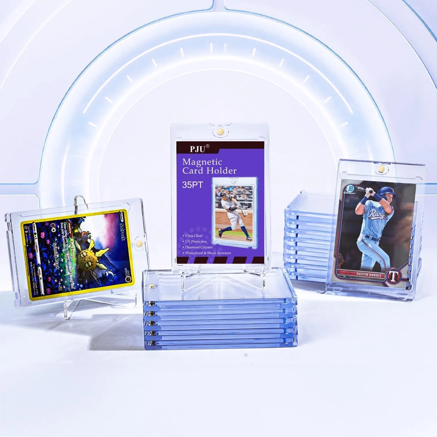 30ct Magnetic Card Holder, 35pt One Card Holder Touch for Trading Cards, U-V Protection Magnetic Card Case for Baseball Cards, Card Protectors Hard Plastic, Display Case for Game Cards, Sports Cards