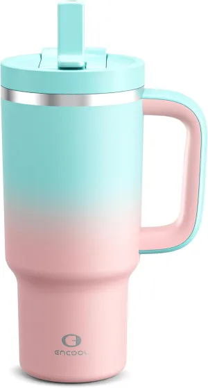 32 oz Tumbler with Handle and Straw: Stainless Steel Insulated Tumbler Keeps Cold for 24 Hours, Leakproof Travel Cup Fits in Cup Holder and BPA-Free, Cherry Blossom