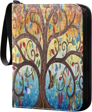 4 Pocket Card Binder with 50 Removable Sleeves Art Tree Oil Painting Trading Card Binder Collector Card Album for 400 Game Sports Cards