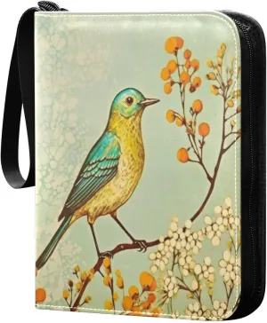 4 Pocket Card Binder with 50 Removable Sleeves Bird Painting Design Trading Card Binder Collector Card Album for 400 Game Sports Cards