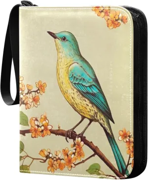 4 Pocket Card Binder with 50 Removable Sleeves Bird Painting Design Trading Card Binder Collector Card Album for 400 Game Sports Cards