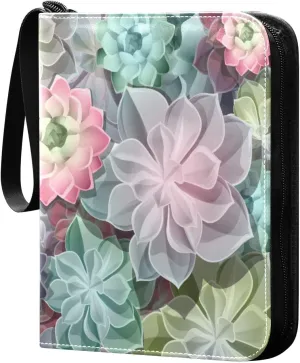 4 Pocket Card Binder with 50 Removable Sleeves Colorful Succulents Trading Card Binder Collector Card Album for 400 Game Sports Cards