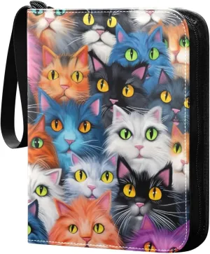 4 Pocket Card Binder with 50 Removable Sleeves Funny Cats Colorful Trading Card Binder Collector Card Album for 400 Game Sports Cards