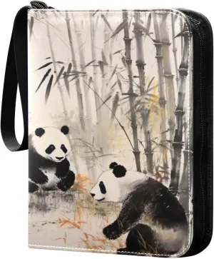 4 Pocket Card Binder with 50 Removable Sleeves Panda Painting Trading Card Binder Collector Card Album for 400 Game Sports Cards
