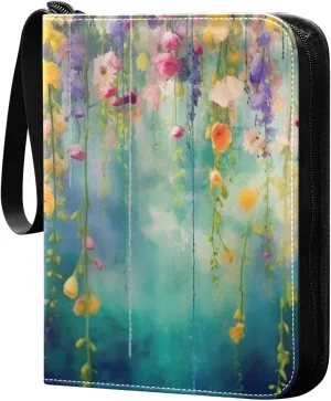 4 Pocket Card Binder with 50 Removable Sleeves Wisteria Flower Blurred Painting Trading Card Binder Collector Card Album for 400 Game Sports Cards