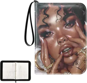 4 Pockets Trading Card Album Holder Book Folder Sports Card Binder African American Women 400 Double Side Pockets for 3 Ring Binder Zipper