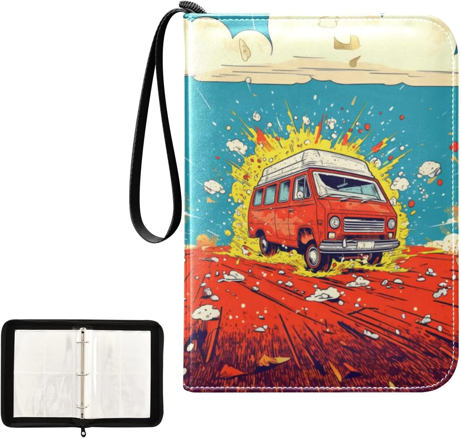 4 Pockets Trading Card Album Holder Book Folder Sports Card Binder Ambulance 400 Double Side Pockets for 3 Ring Binder Zipper