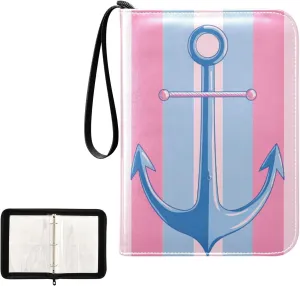 4 Pockets Trading Card Album Holder Book Folder Sports Card Binder Anchor Pink 400 Double Side Pockets for 3 Ring Binder Zipper